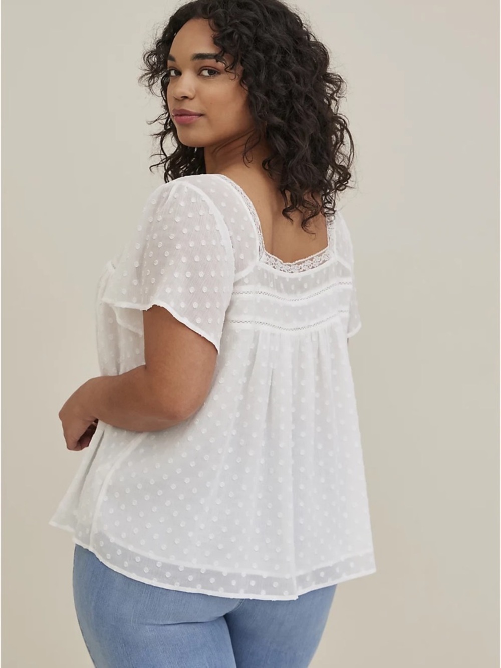 Torrid White Swiss Dot Lace Blouse Flutter Sleeve Feminine Top NWT Size 4X - Picture 3 of 6